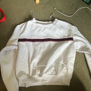 Divided White Crew Neck Sweater with Red and Black Stripe